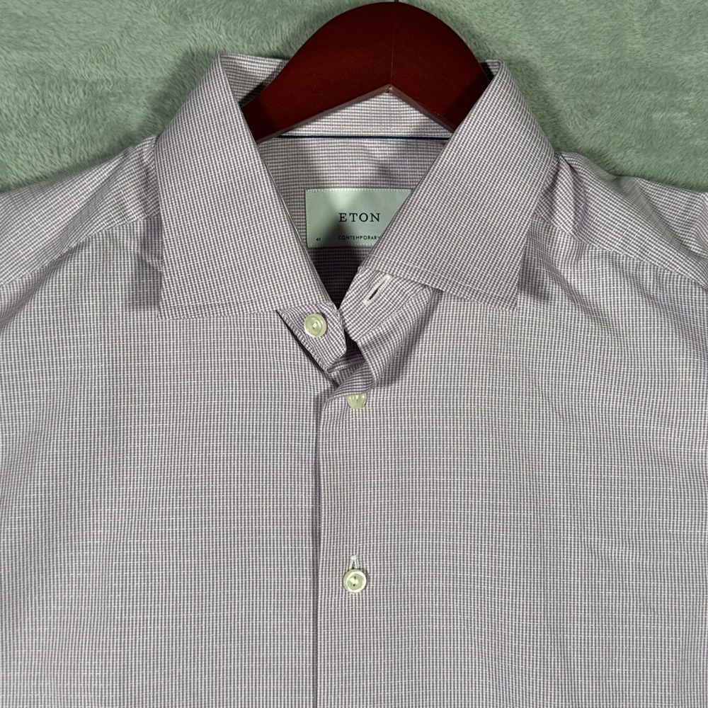 Eton Shirt Mens 16.5 42 Purple Geometric Contemporary Fit Dress Long Sleeve